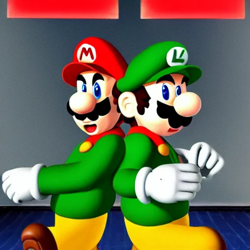 Prompt: mario and luigi in pulp fiction ( hyperrealistic, cinematic, great detailed, studio lighting, 4 k, uhd, photo - realistic and greatly illustrated )