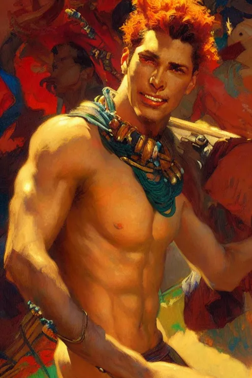 Image similar to attractive male, character design, colorful, afrofuturism, painting by gaston bussiere, craig mullins, j. c. leyendecker