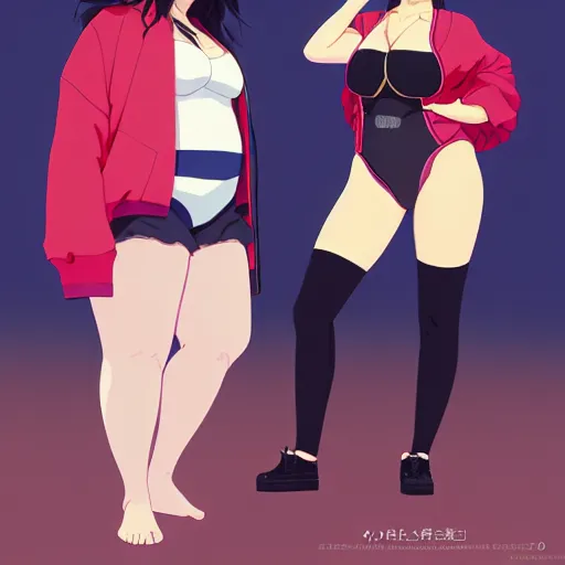 Image similar to a beautiful plus sized model japanese natalie portman, alluring, wearing oversized mayan bomber jacket and leotard with overalls, bulky poofy bomber jacket with mayan patterns, aztec street fashion, gapmoe yandere grimdark, trending on pixiv fanbox, painted by greg rutkowski makoto shinkai takashi takeuchi studio ghibli, akihiko yoshida