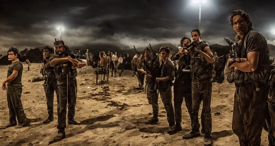 Image similar to First official image from Alejandro Landes' new war drama film Marea, set on the Colombian Caribbean coast. Filmed by Jasper Wolf on ALEXA Mini, Vantage One T1 lens. Cinematography, contrast, nighttime.