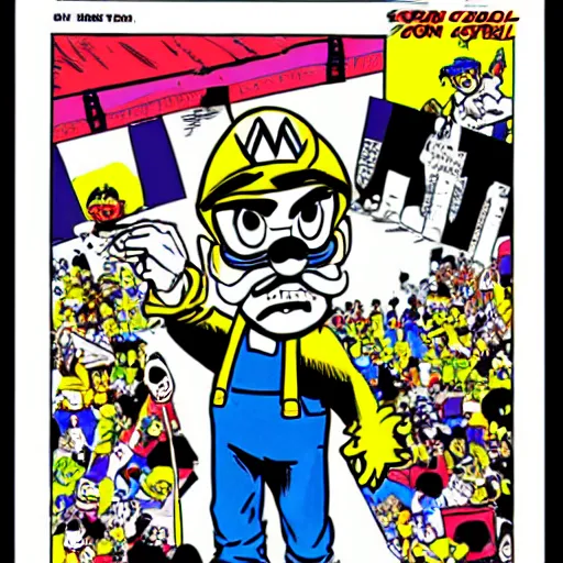 Prompt: steve - buscemiy - as - wario comic - con comic - book drawing from mad - magazine