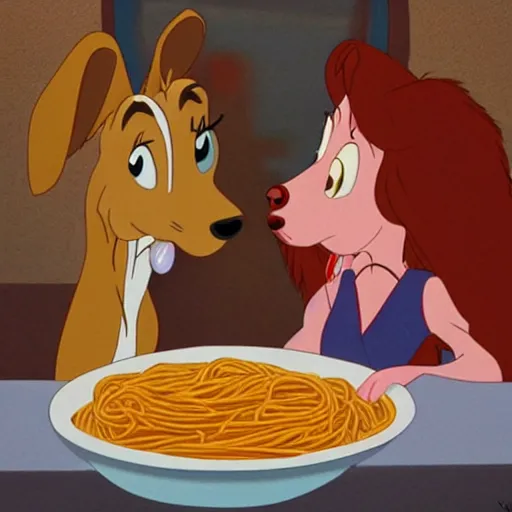 Image similar to kevin heart and melissa mcarthy lady and the tramp spaghetti, highly detailed