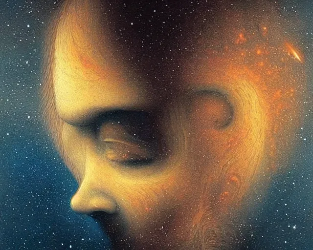 Image similar to universe a cosmology quest a mental state, a closeup simple vector pop surrealism, by ( leonardo da vinci ) and greg rutkowski and rafal olbinski