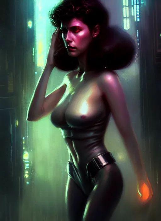 Image similar to ! dream hyper realistic zoomed out portrait gorgeous, beautiful rachael rosen from blade runner, by greg rutkowski, scott m fischer, artgerm, loish, slight glow, atmospheric, anne stokes, alexandros pyromallis, wlop