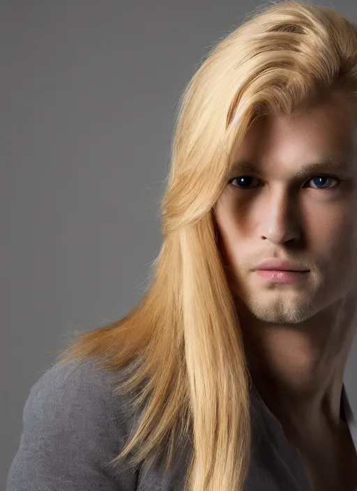 Prompt: portrait of a blond handsome man with long hair, anime inspired, High Res 8K,hyperdetailed