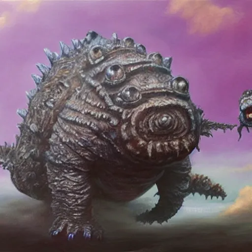 Image similar to realistic painting of a tardigrade kaiju, godzilla