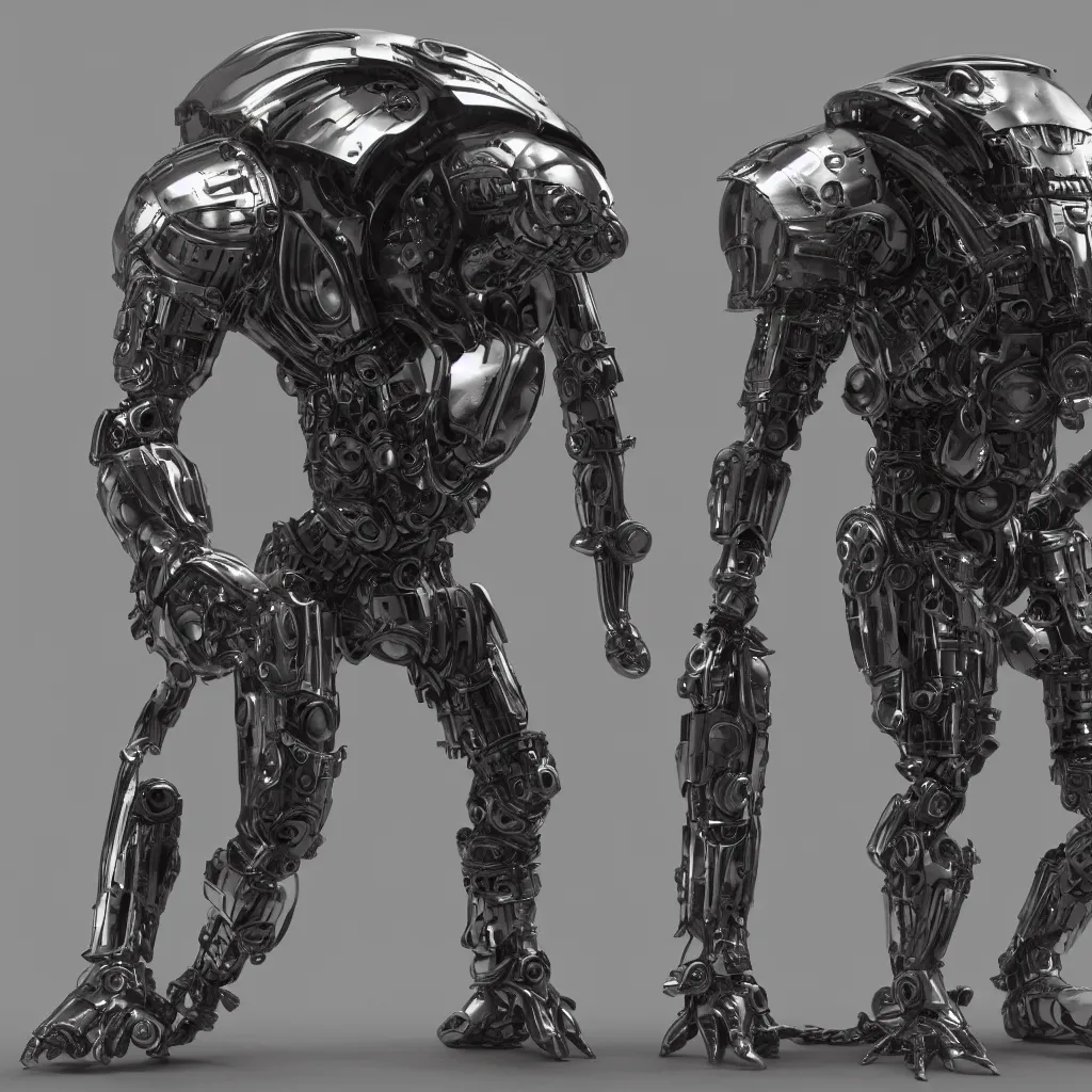 Image similar to an alien wearing a mechanical battle armor, full body, octane render, photo realistic, hyper realistic, 8 k resolution
