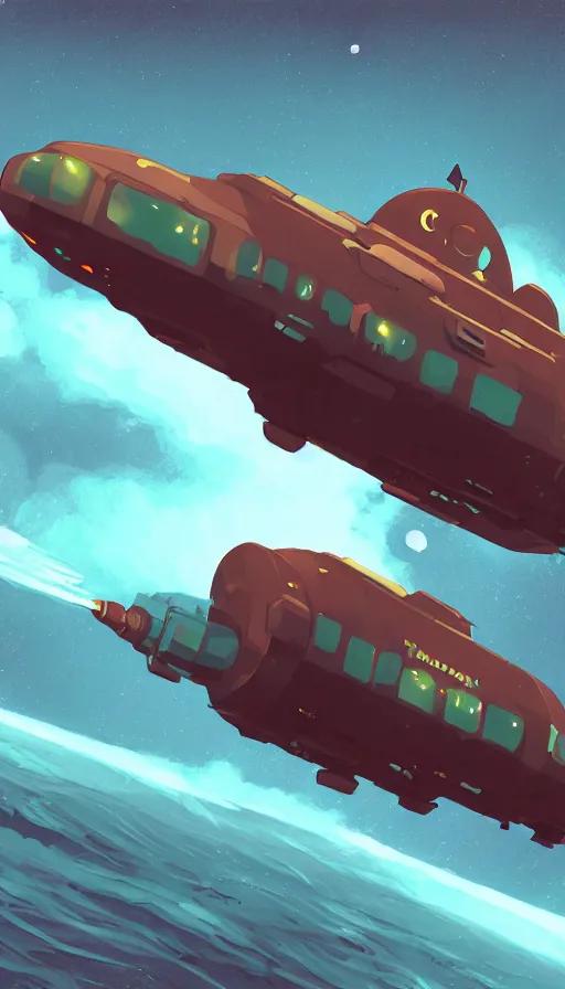 Image similar to submarine in space, sharp focus, james gilleard, cinematic, game art, extremely detailed digital painting