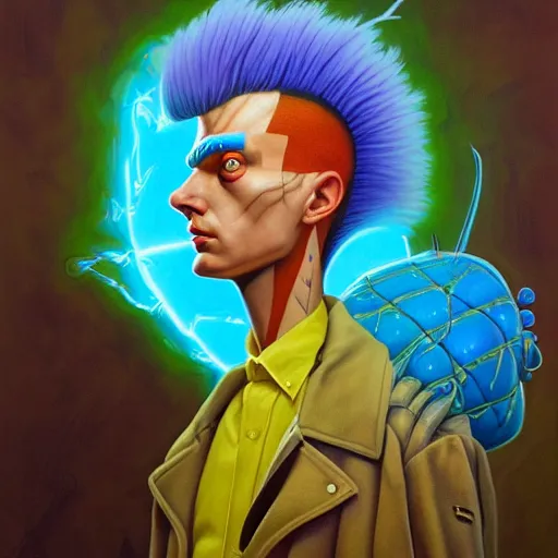 Image similar to lucky mohawk projector portrait by gaston bussierre and charles vess and james jean and erik jones and rhads, inspired by rick and morty, epic, funny, huge scale, beautiful fine face features, intricate high details, sharp, ultradetailed