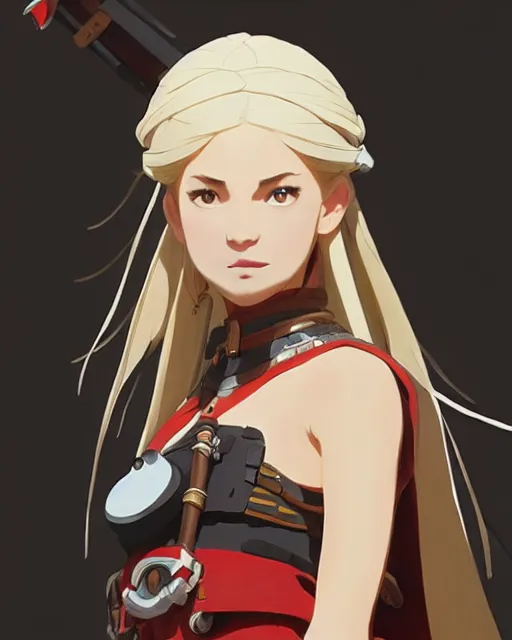 Image similar to corinna kopf as an azctec warrior, detailed perfect face, exquisite details, fire magic, mid view, design on a white background, by studio muti, greg rutkowski makoto shinkai takashi takeuchi studio ghibli