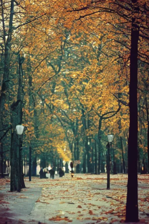 Image similar to a lomographic photo of moscow, autumn, cinestill, bokeh