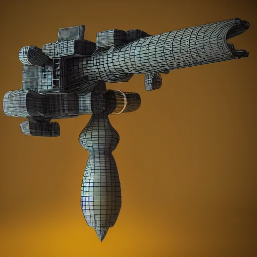 Prompt: rocket launcher made of pineapple and futuristic technology, 3D octane render, extreme detail