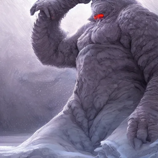 Image similar to A monster in the Arctic covered in snow, fractal Lighting, by Stanley Artgerm Lau, WLOP, Rossdraws, James Jean, Andrei Riabovitchev, Marc Simonetti, and Sakimichan, trending on artstation