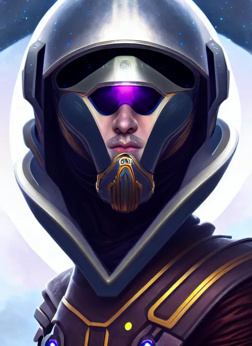 Prompt: epic professional digital portrait of a chronomancer helmeted space priest, master science fiction art, best on artstation, breathtaking, epic, stunning, gorgeous, much detail, much wow, cgsociety, wlop, pixiv, behance, deviantart, masterpiece