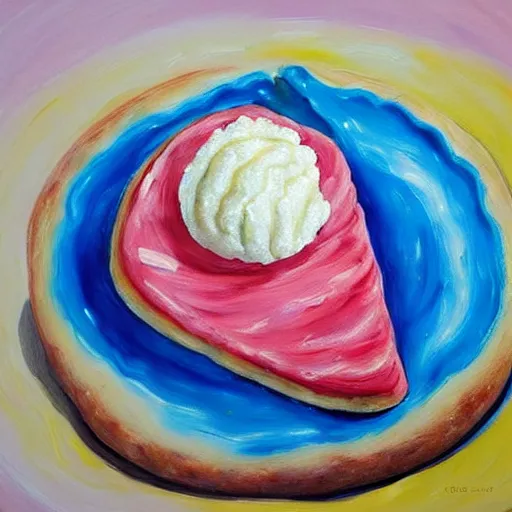 Image similar to photorealistic painting of ice cream pizza, 1 0 8 0 p award - winning painting