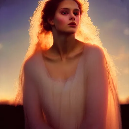 Image similar to photographic portrait of a stunningly beautiful renaissance female in soft dreamy light at sunset, contemporary fashion shoot, by edward robert hughes, annie leibovitz and steve mccurry, david lazar, jimmy nelsson