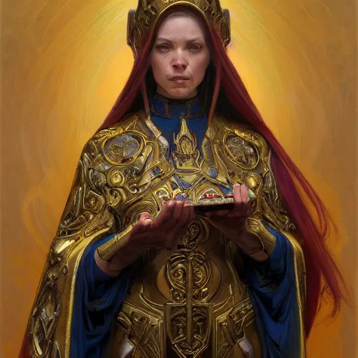 Image similar to The holy priest offers you herself portrait art by Donato Giancola and Bayard Wu, digital art, trending on artstation, 4k