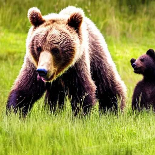 Prompt: bear cub with daddy bear