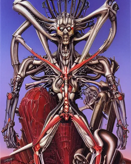 Prompt: evangelion by hr giger, by roger dean, by julie bell, biomechanical, 4 k, hyper detailed