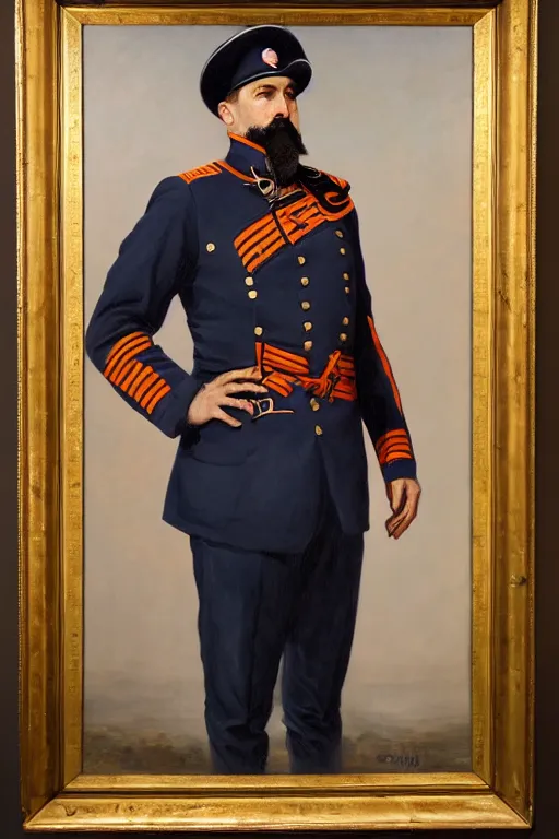 Image similar to full body portrait of the dictator of the new york knicks, 1 8 8 9, in full military garb, oil on canvas by william sidney mount, trending on artstation