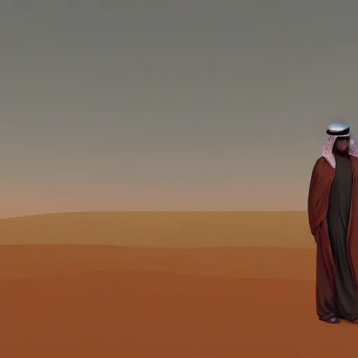 Image similar to saudi arab man standing in the dessert digital art in the style of greg rutkowski and craig mullins, 4 k