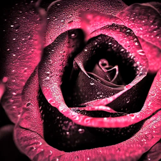 Image similar to award - winning macro of a beautiful black rose made of glowing molten magma