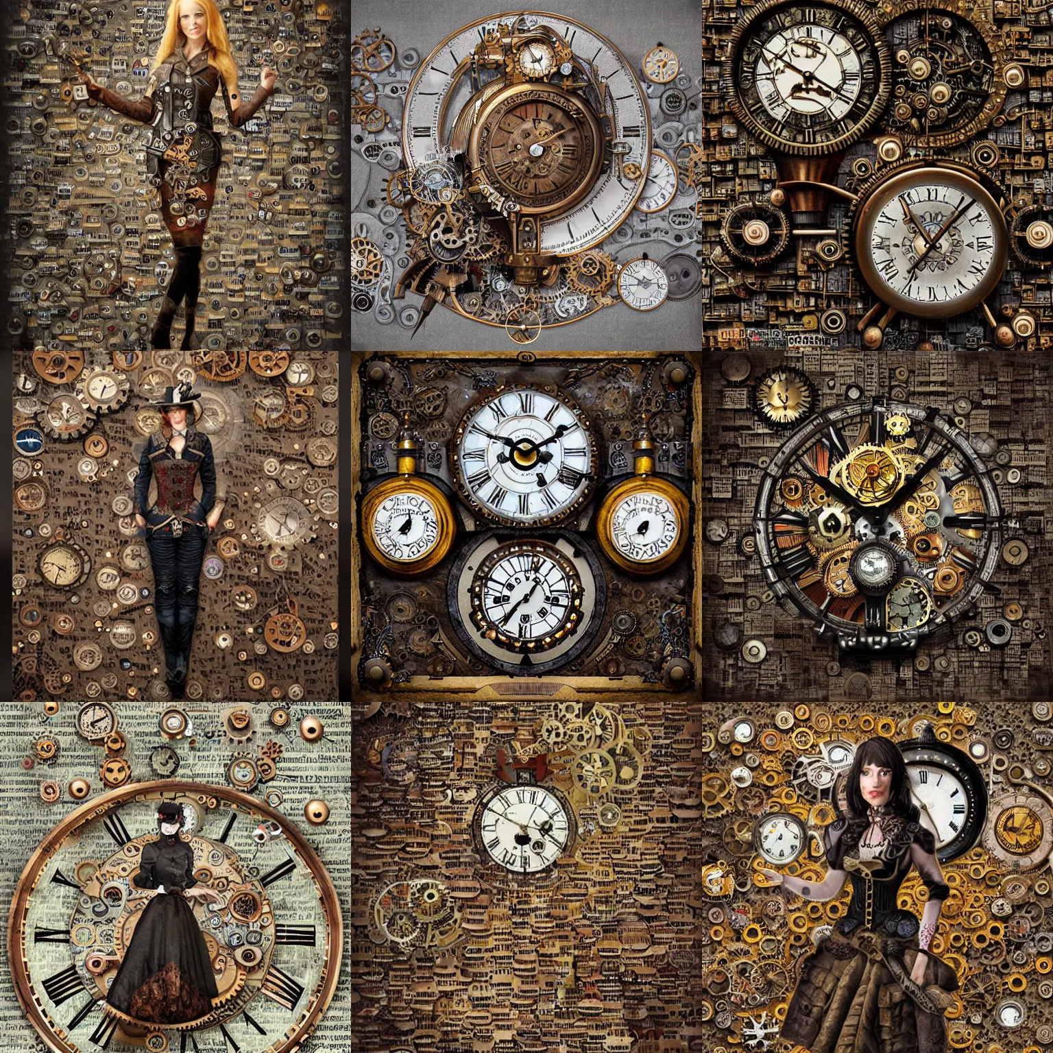 Prompt: steampunk art of lisa manoban made of clocks, matte painting