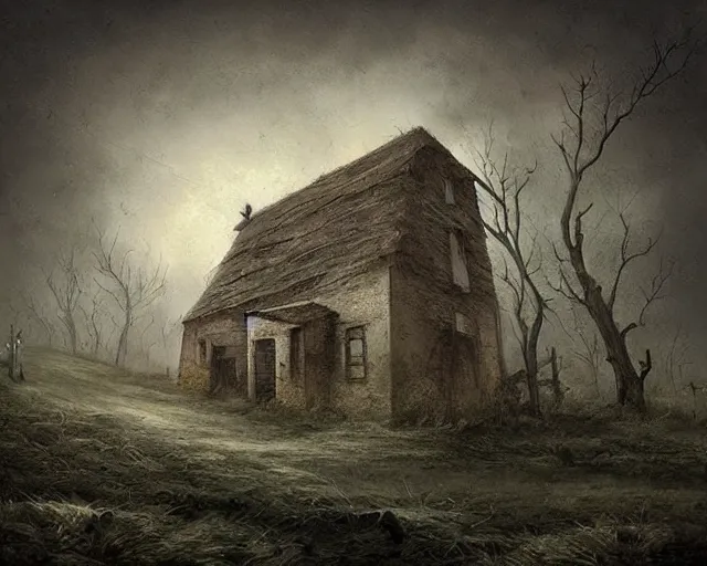 Image similar to a painting of an eerie small village on the tongue of a huge otherworldly creature, by anton semenov