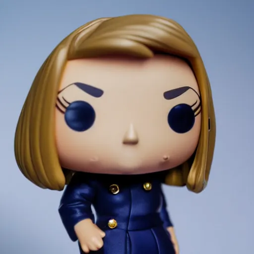 Prompt: Funko Pop doll of Marine Lepen taken in a light box with studio lighting, some background blur