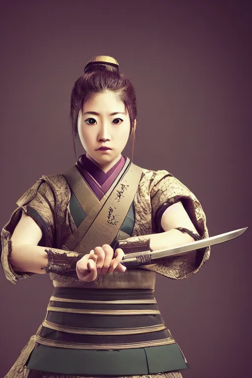 Image similar to highly detailed beautiful photo of a young female samurai, practising sword stances, symmetrical face, beautiful eyes, realistic anime art style, 8 k, award winning photo, pastels, action photography, 1 / 1 2 5 shutter speed, dramatic lighting