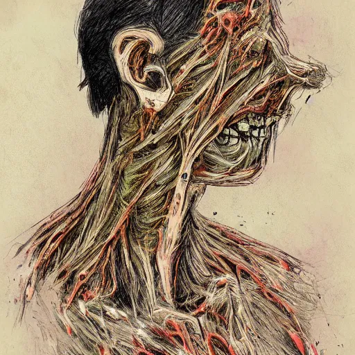 Prompt: digital art of a body horror human created by james ensor goya, trevor henderson and tyedied