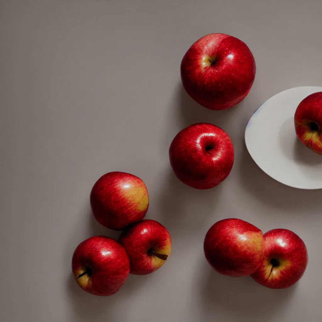 Image similar to photo of a red apple on a white table, cinematic lighting, highly detailled