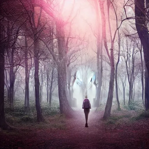 Image similar to magical forest taking over sci-fi city, digital art award-winning photography