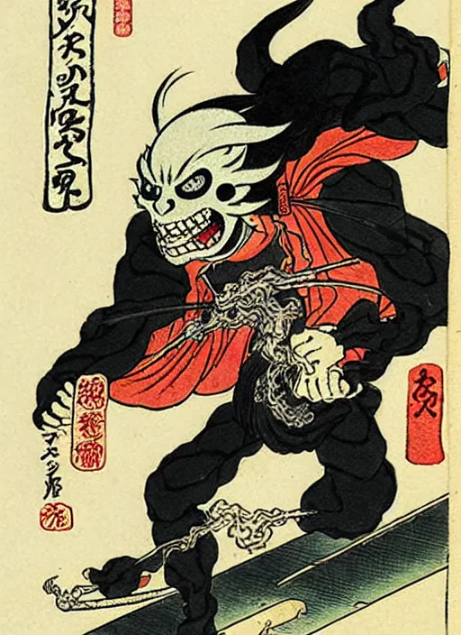 Prompt: ghost rider as a yokai illustrated by kawanabe kyosai and toriyama sekien