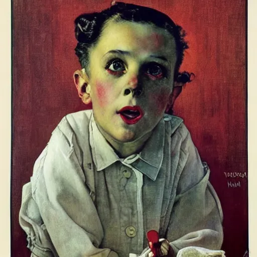 Image similar to Portrait de visage d'une sorcière électrique. Peinture de Norman Rockwell.