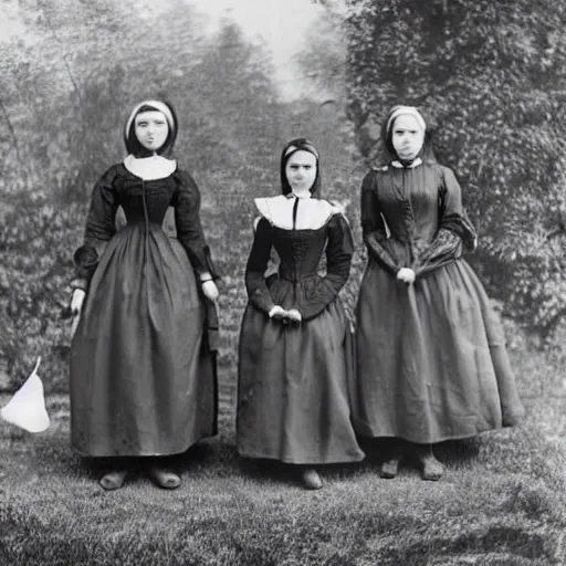 Image similar to victorian maids wearing uniforms made of plastic