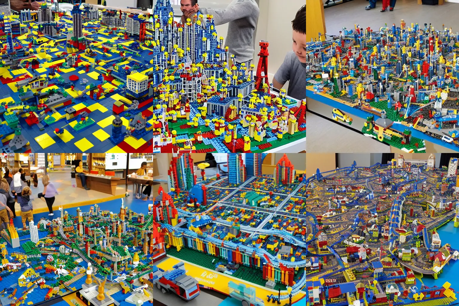 Prompt: a massive lego city collapsing