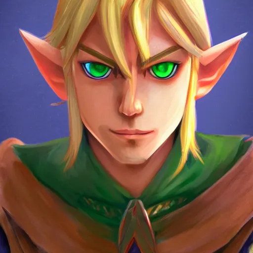 Image similar to portrait from link from the legend of zelda, trending on artstation