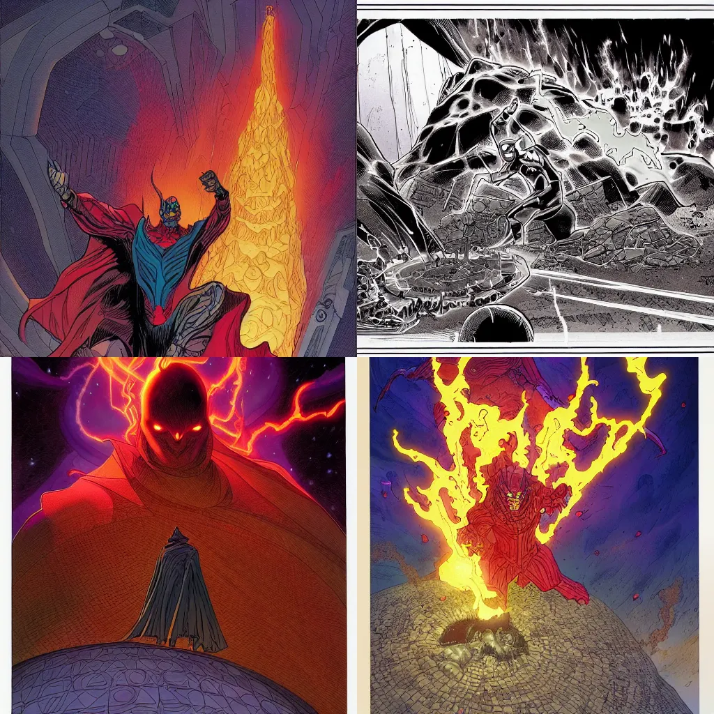 Prompt: dormammu i came to bargain by moebius and john harris, line art, very detailed, atmospheric