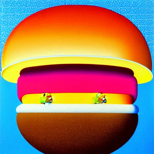 Image similar to burger by shusei nagaoka, kaws, david rudnick, airbrush on canvas, pastell colours, cell shaded, 8 k