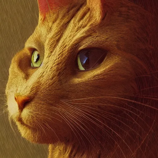 Image similar to portrait a half rabbit, half cat chimera, liquid oilpaint, gustave dore, leonardo da vinci, trending on artstation, lucid and intricate, rectilinear, digital art, octane, redshift, vray, 8 k, 6 4 megapixels, zbrush central, behance hd, hypermaximalist, well rendered