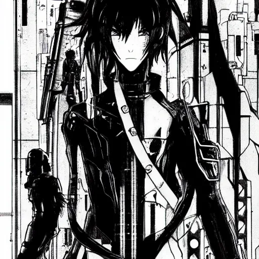 Image similar to a drawing in the style of the manga blame! cyberpunk. detailed. dark.