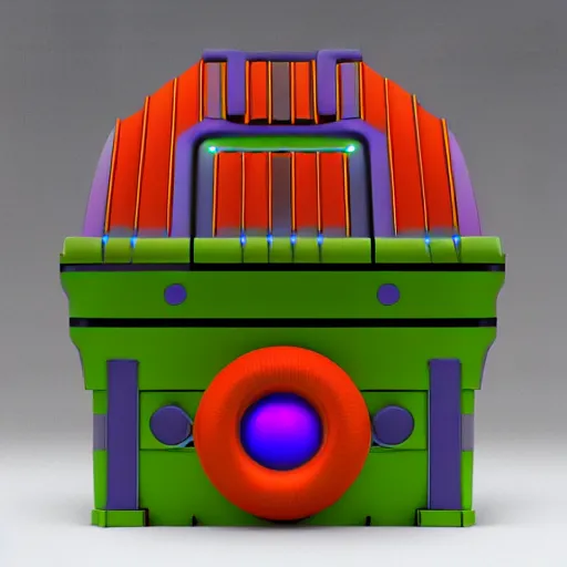 Image similar to cinema 4d colorful render, giant glowing nuclear battery core inside of a mechanical android chest