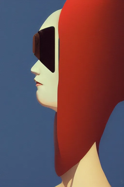 Image similar to woman wearing oculus and digital glitch head edward hopper and james gilleard, zdzislaw beksisnski, higly detailed