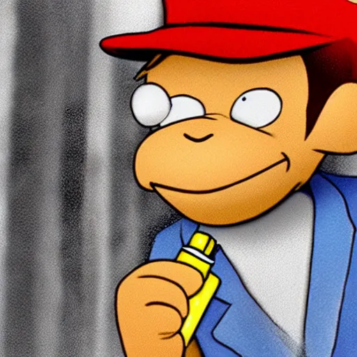 Prompt: curious george smoking a crack pipe