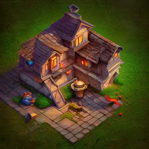 Image similar to isometric 3 d fantasy cute house, smoth 3 d illustration, cinematic matte painting, soft render, servando lupini, handpaint texture, blender, 3 dcoat