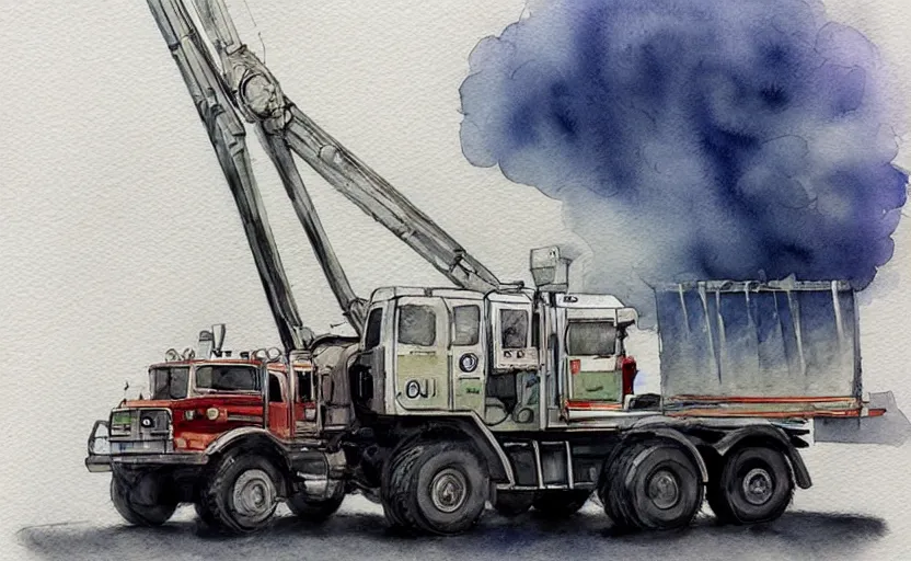 Image similar to concept art of a crane truck, pinterest, artstation trending, behance, watercolor, by coby whitmore, silver, laser light,