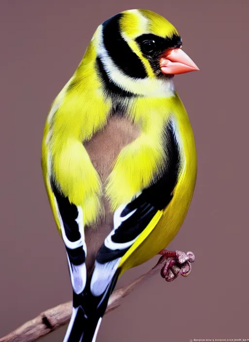 Prompt: a hyper realistic ultra realistic photograph of a man transmogrified into a goldfinch, top secret, highly detailed, 8k photo