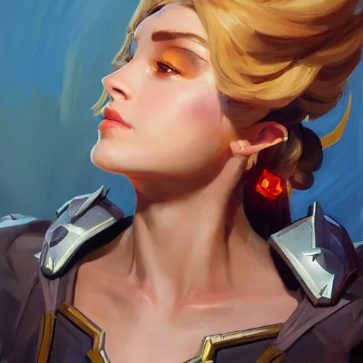 Image similar to greg manchess portrait painting of zelda as overwatch character, medium shot, asymmetrical, profile picture, organic painting, sunny day, matte painting, bold shapes, hard edges, street art, trending on artstation, by huang guangjian and gil elvgren and sachin teng