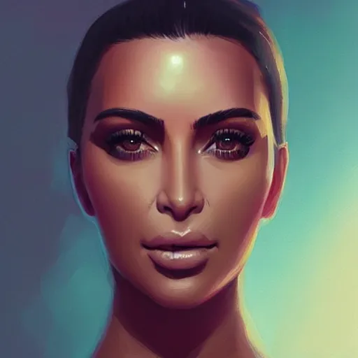 Image similar to “ portrait of kim kardashian by greg rutkowski, young, attractive, highly detailed portrait, scifi, digital painting, artstation, concept art, smooth, sharp foccus ilustration, artstation hq ”